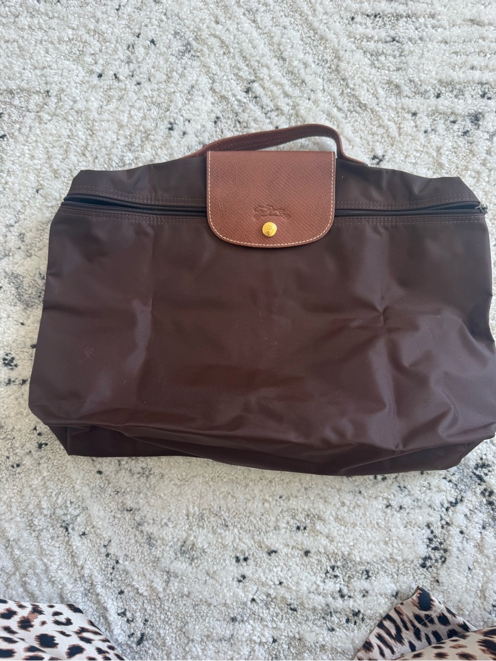 Longchamp Brown Nylon Tote with Tan Leather Flap